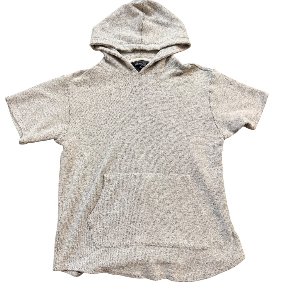 Elwood Mens Short Sleeve‎ Hoodie Grey Textured Knit Pullover Size L